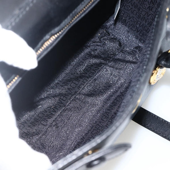 Gianni Versace Shoulder Bag Embossed leather Black Gold Auth BA11363