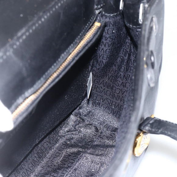 Gianni Versace Shoulder Bag Embossed leather Black Gold Auth BA11363