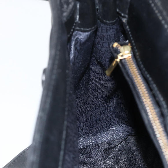 Gianni Versace Shoulder Bag Embossed leather Black Gold Auth BA11363