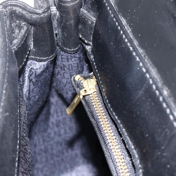 Gianni Versace Shoulder Bag Embossed leather Black Gold Auth BA11363