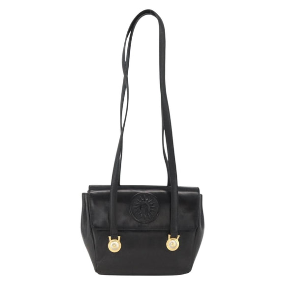 Gianni Versace Shoulder Bag Embossed leather Black Gold Auth BA11363