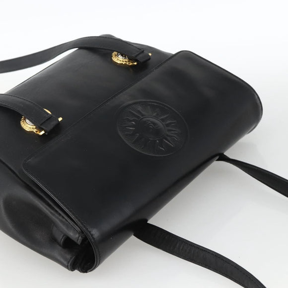 Gianni Versace Shoulder Bag Embossed leather Black Gold Auth BA11363