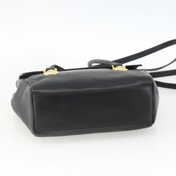 Gianni Versace Shoulder Bag Embossed leather Black Gold Auth BA11363
