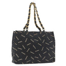 CHANEL Tote Bag Canvas Black Gold CC Auth BA11368A-1