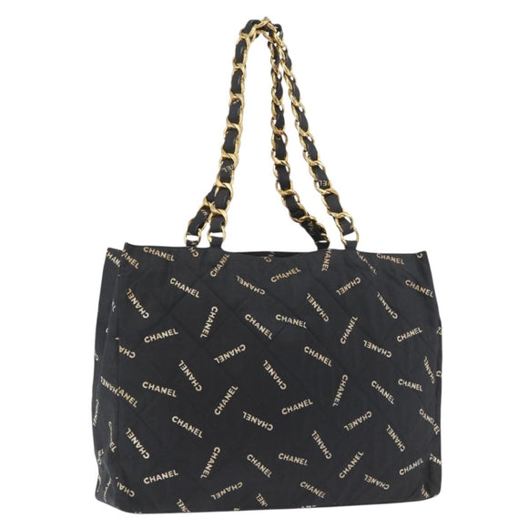 CHANEL Tote Bag Canvas Black Gold CC Auth BA11368A