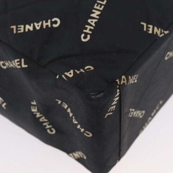 CHANEL Tote Bag Canvas Black Gold CC Auth BA11368A