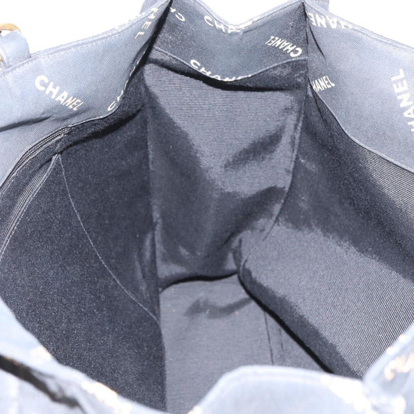 CHANEL Tote Bag Canvas Black Gold CC Auth BA11368A