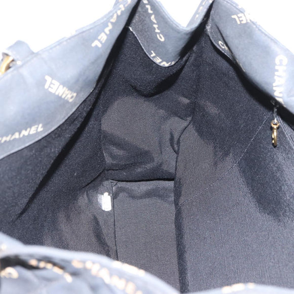 CHANEL Tote Bag Canvas Black Gold CC Auth BA11368A