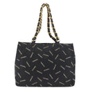 CHANEL Tote Bag Canvas Black Gold CC Auth BA11368A-13