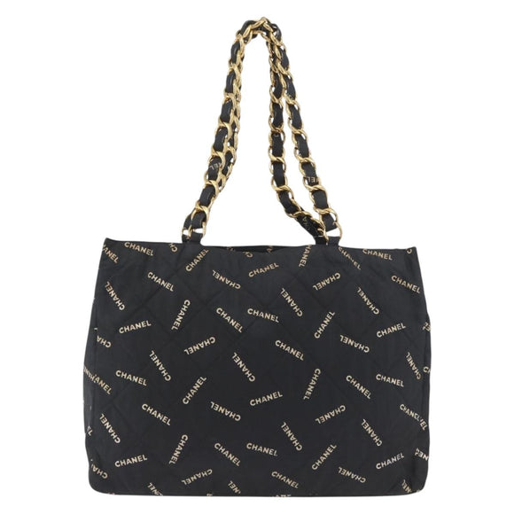 CHANEL Tote Bag Canvas Black Gold CC Auth BA11368A