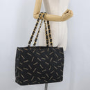 CHANEL Tote Bag Canvas Black Gold CC Auth BA11368A-21