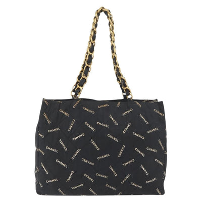 CHANEL Tote Bag Canvas Black Gold CC Auth BA11368A - 0