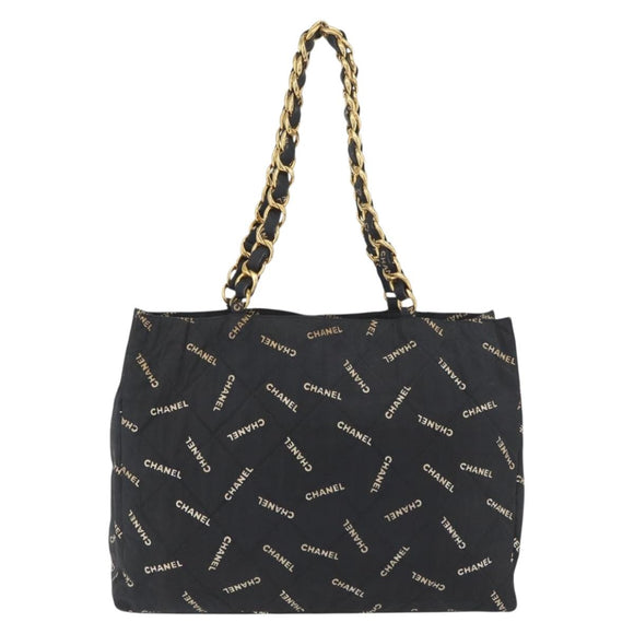 CHANEL Tote Bag Canvas Black Gold CC Auth BA11368A