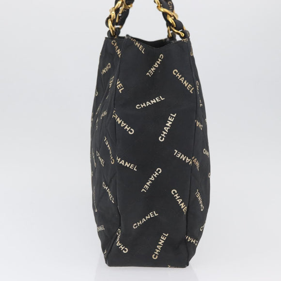 CHANEL Tote Bag Canvas Black Gold CC Auth BA11368A