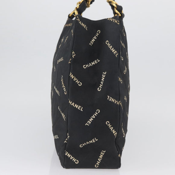 CHANEL Tote Bag Canvas Black Gold CC Auth BA11368A
