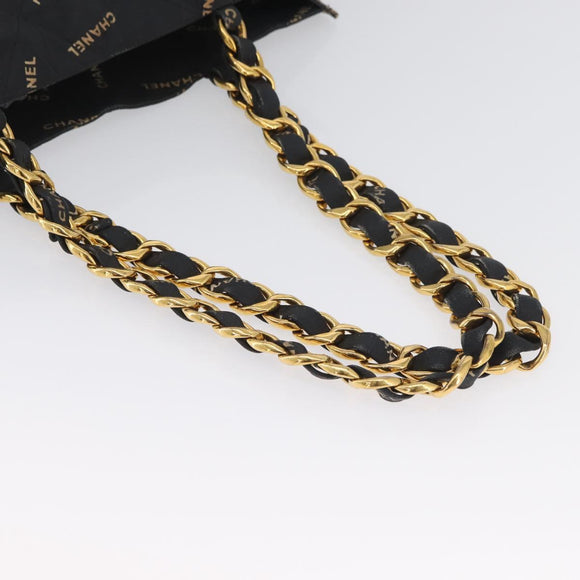 CHANEL Tote Bag Canvas Black Gold CC Auth BA11368A