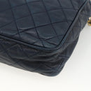 CHANEL Matelasse Chain Shoulder Bag Lamb Skin Navy Gold CC Auth BA11369-13