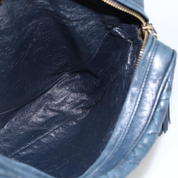 CHANEL Matelasse Chain Shoulder Bag Lamb Skin Navy Gold CC Auth BA11369