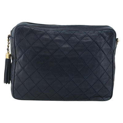 CHANEL Matelasse Chain Shoulder Bag Lamb Skin Navy Gold CC Auth BA11369 - 0