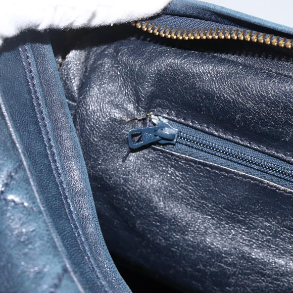 CHANEL Matelasse Chain Shoulder Bag Lamb Skin Navy Gold CC Auth BA11369