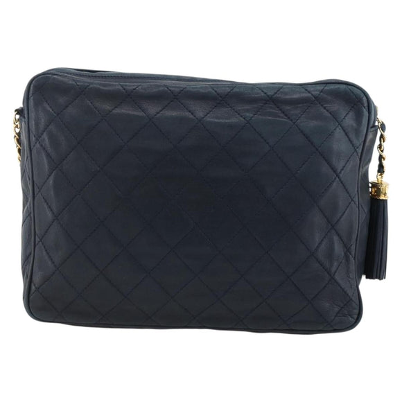 CHANEL Matelasse Chain Shoulder Bag Lamb Skin Navy Gold CC Auth BA11369