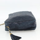 CHANEL Matelasse Chain Shoulder Bag Lamb Skin Navy Gold CC Auth BA11369-4