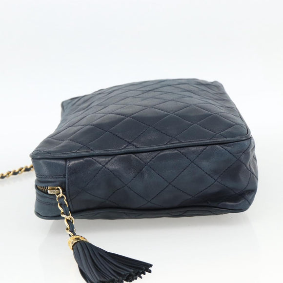 CHANEL Matelasse Ketting Schoudertas Lamsleer Navy Goud CC Auth BA11369