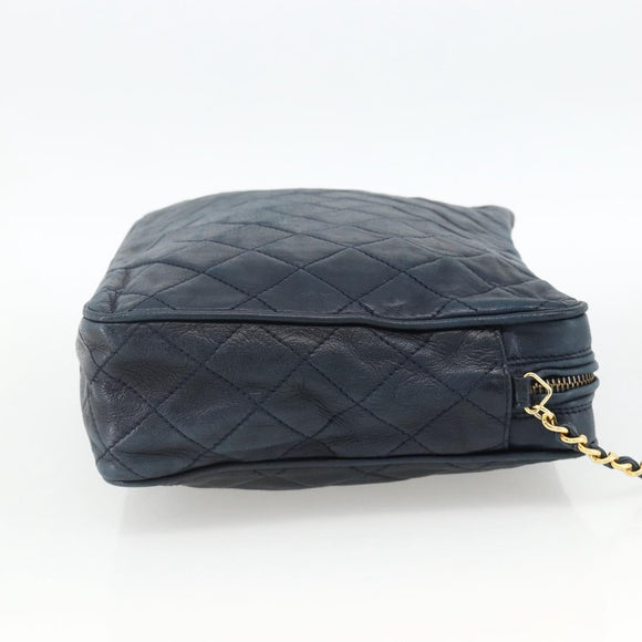 CHANEL Matelasse Ketting Schoudertas Lamsleer Navy Goud CC Auth BA11369