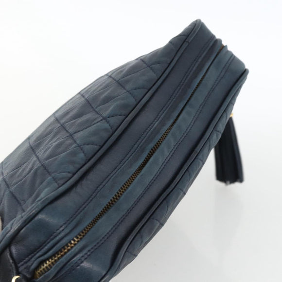 CHANEL Matelasse Chain Shoulder Bag Lamb Skin Navy Gold CC Auth BA11369