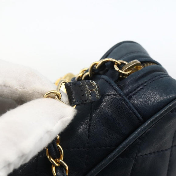 CHANEL Matelasse Ketting Schoudertas Lamsleer Navy Goud CC Auth BA11369