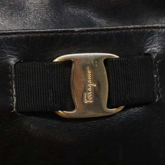 Salvatore Ferragamo Shoulder Bag Leather Black Gold Auth BA1137