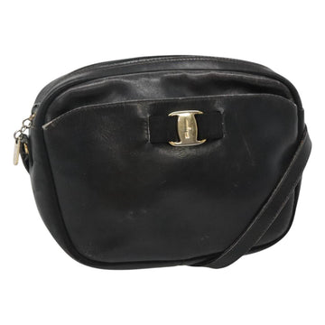 Salvatore Ferragamo Shoulder Bag Leather Black Gold Auth BA1137
