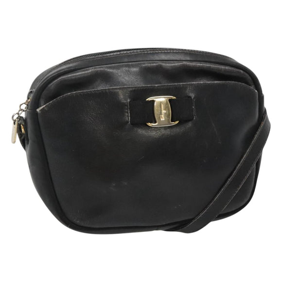 Salvatore Ferragamo Shoulder Bag Leather Black Gold Auth BA1137