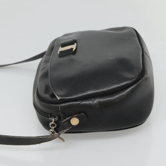 Salvatore Ferragamo Shoulder Bag Leather Black Gold Auth BA1137