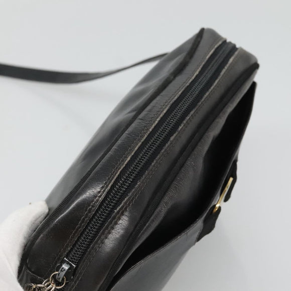 Salvatore Ferragamo Shoulder Bag Leather Black Gold Auth BA1137