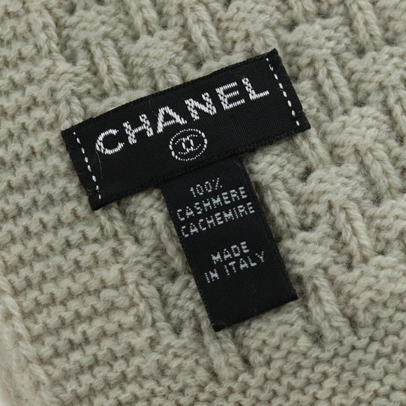 CHANEL COCO Mark Scarf Cashmere Beige Silver CC Auth BA11371V