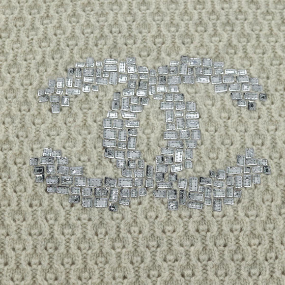 CHANEL COCO Mark Scarf Cashmere Beige Silver CC Auth BA11371V