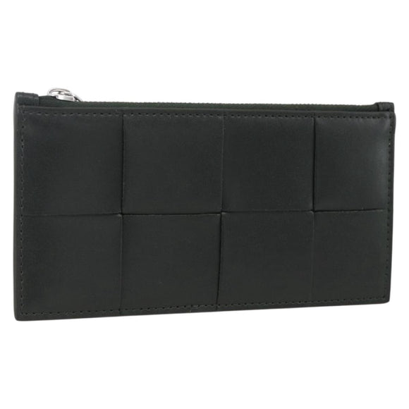 BOTTEGA VENETA MAXI INTRECCIATO Muntportemonnee Leer Zwart Zilver Auth BA11372V