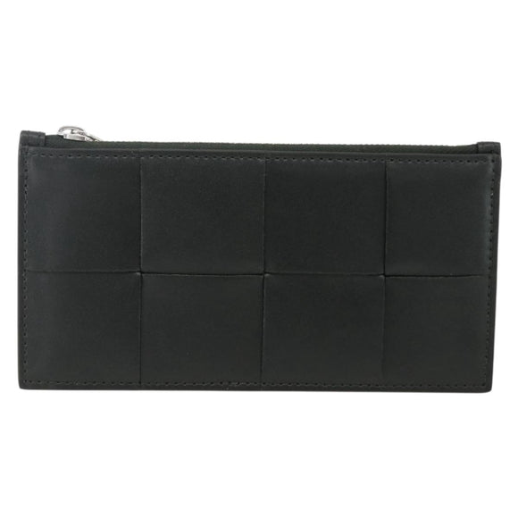 BOTTEGA VENETA MAXI INTRECCIATO Muntportemonnee Leer Zwart Zilver Auth BA11372V
