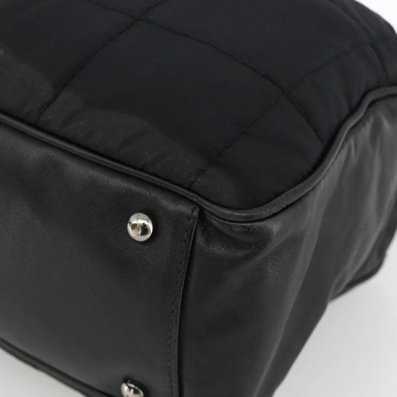 CHANEL Choco Bar Hand Bag Nylon Black Silver CC Auth BA11373