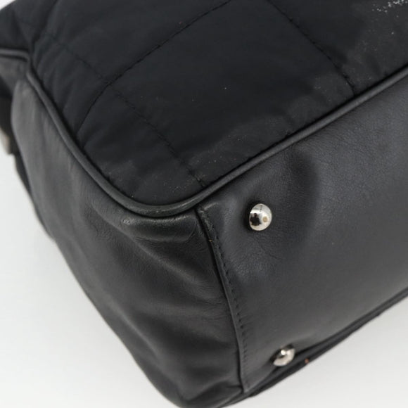 CHANEL Choco Bar Hand Bag Nylon Black Silver CC Auth BA11373