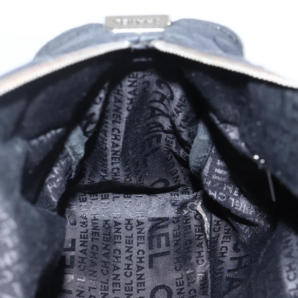 CHANEL Choco Bar Hand Bag Nylon Black Silver CC Auth BA11373