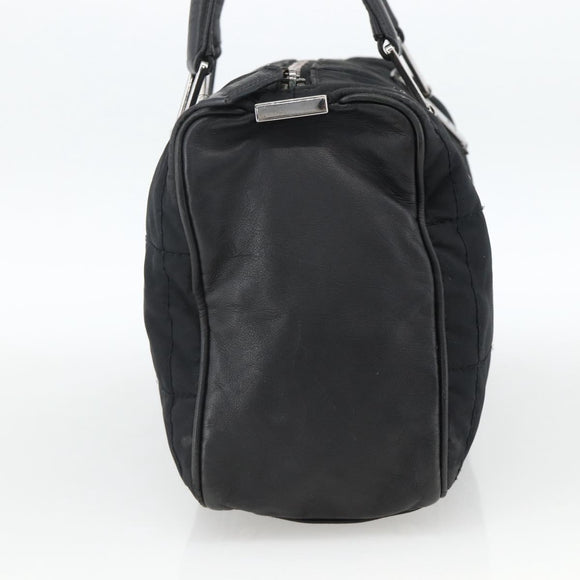 CHANEL Choco Bar Hand Bag Nylon Black Silver CC Auth BA11373