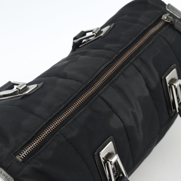 CHANEL Choco Bar Hand Bag Nylon Black Silver CC Auth BA11373