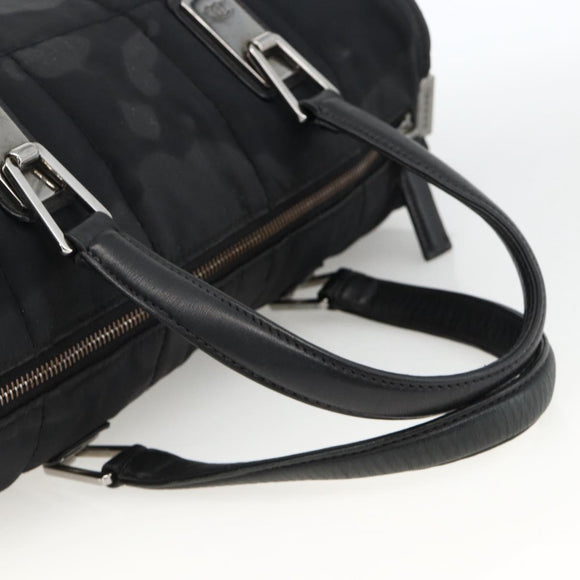 CHANEL Choco Bar Hand Bag Nylon Black Silver CC Auth BA11373