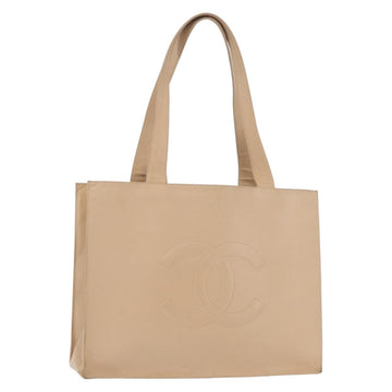 CHANEL Tote Bag Caviar Skin Beige Gold CC Auth BA11375A