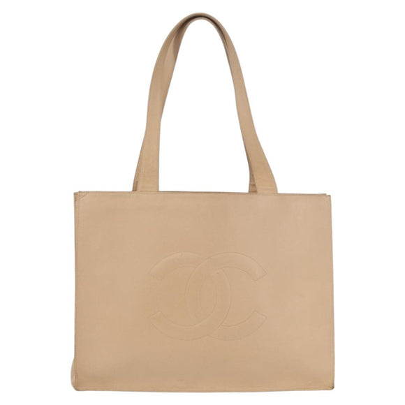 CHANEL Tote Bag Caviar Skin Beige Gold CC Auth BA11375A