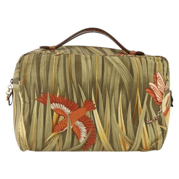 Salvatore Ferragamo Hand Bag Canvas Green Gold Auth BA11377