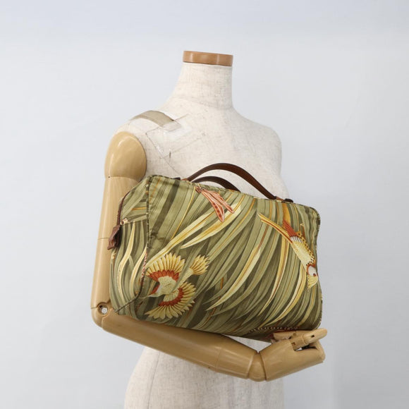 Salvatore Ferragamo Hand Bag Canvas Green Gold Auth BA11377