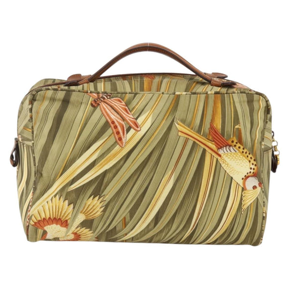 Salvatore Ferragamo Hand Bag Canvas Green Gold Auth BA11377